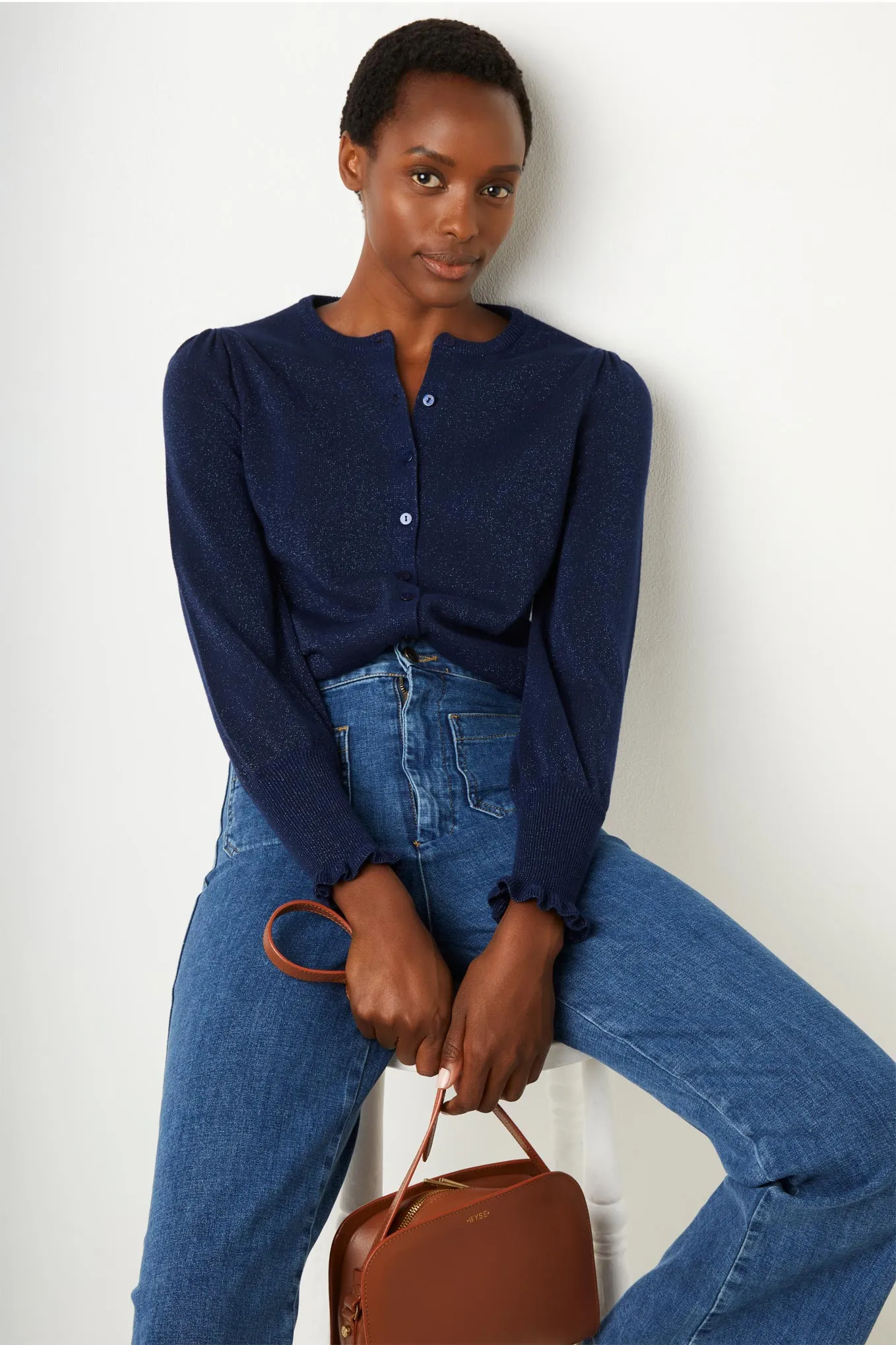 Adele Shimmer Cardigan - Navy