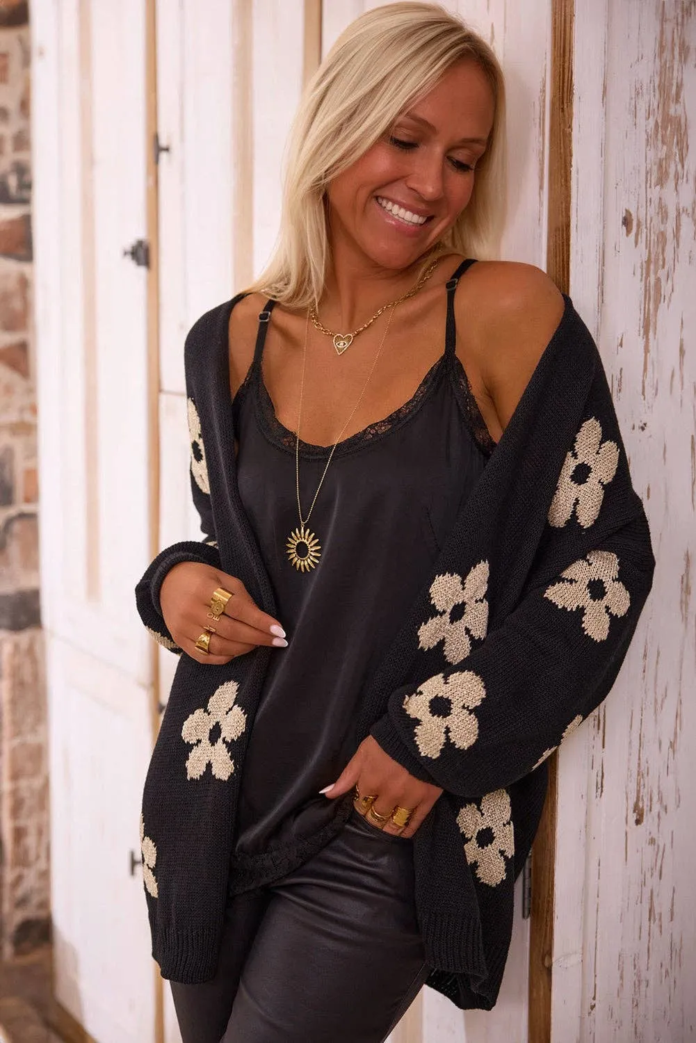 Alana Flower Drop Shoulder Cardigan
