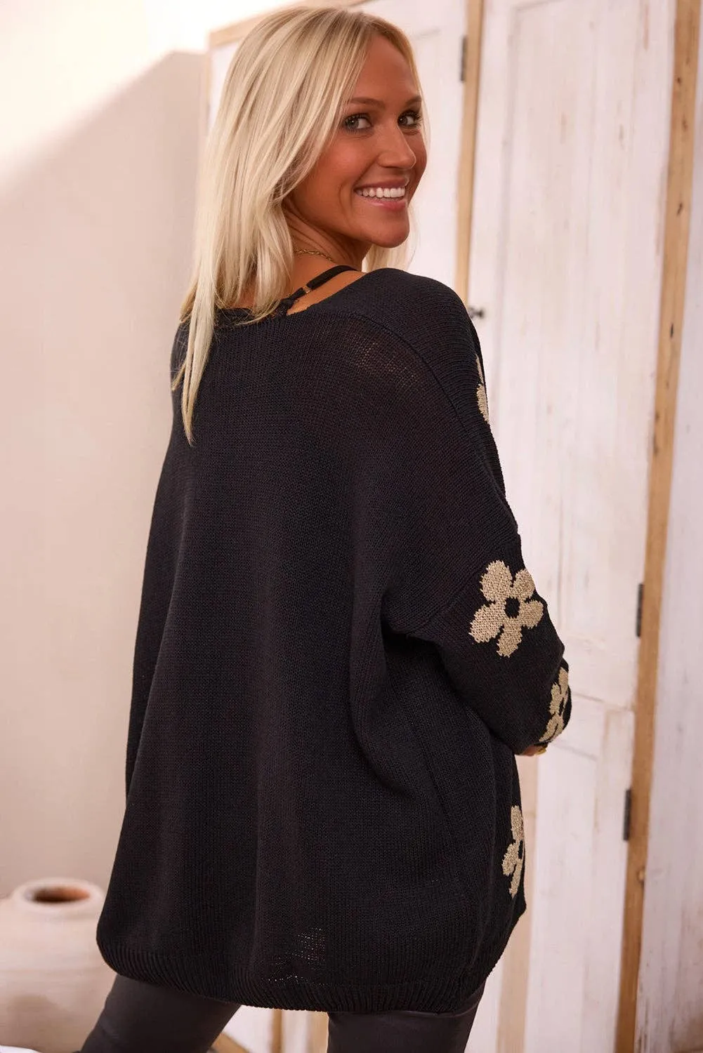 Alana Flower Drop Shoulder Cardigan