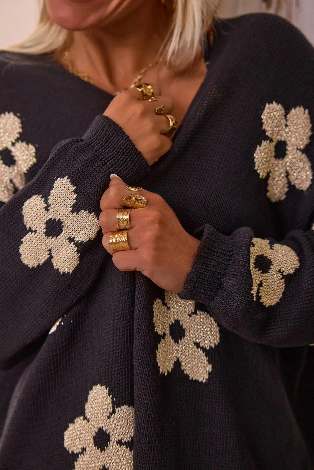 Alana Flower Drop Shoulder Cardigan