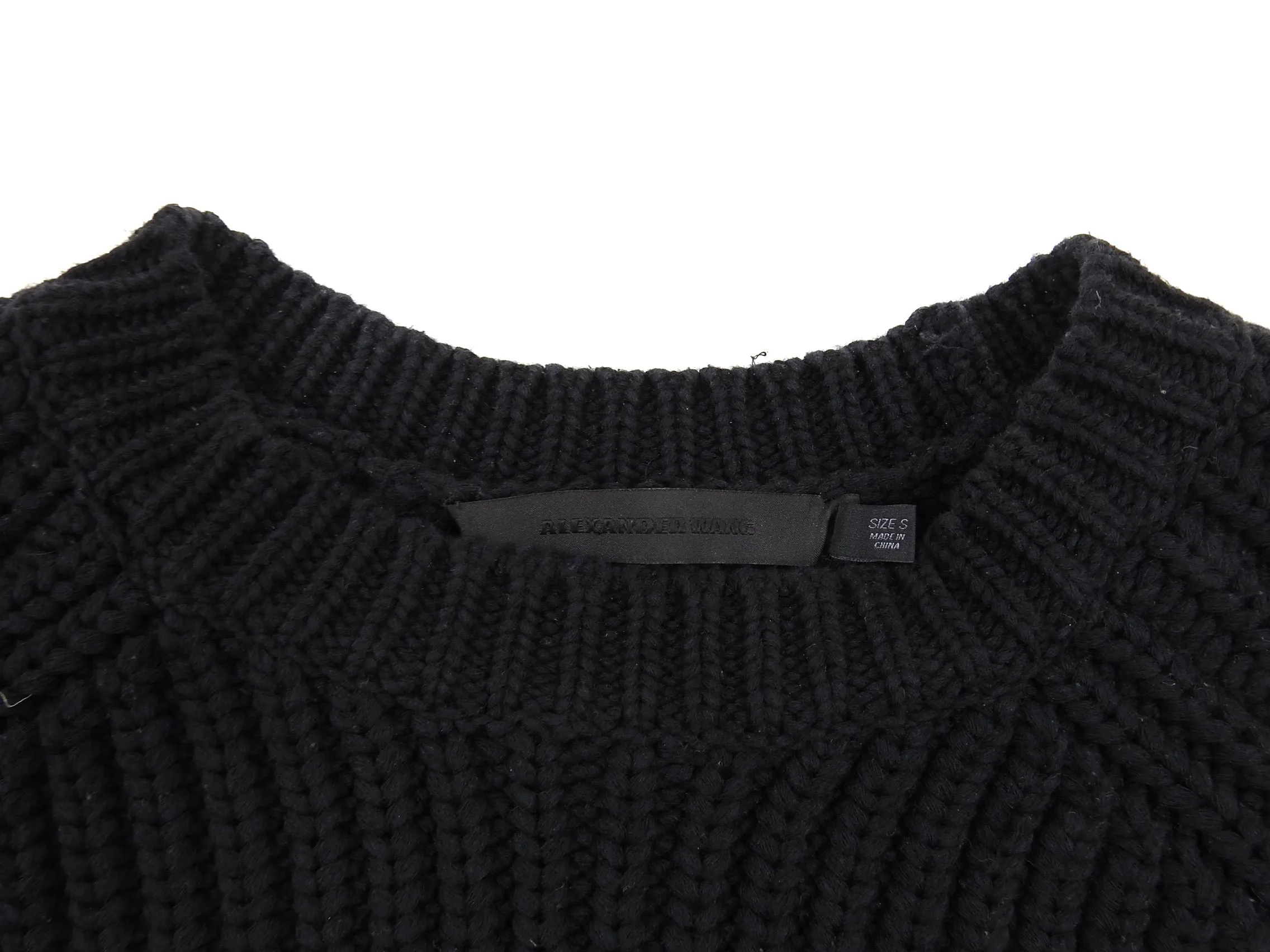 Alexander Wang Black Chunky Knit Sweater with Grey Inset - S