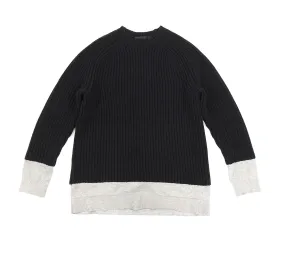 Alexander Wang Black Chunky Knit Sweater with Grey Inset - S
