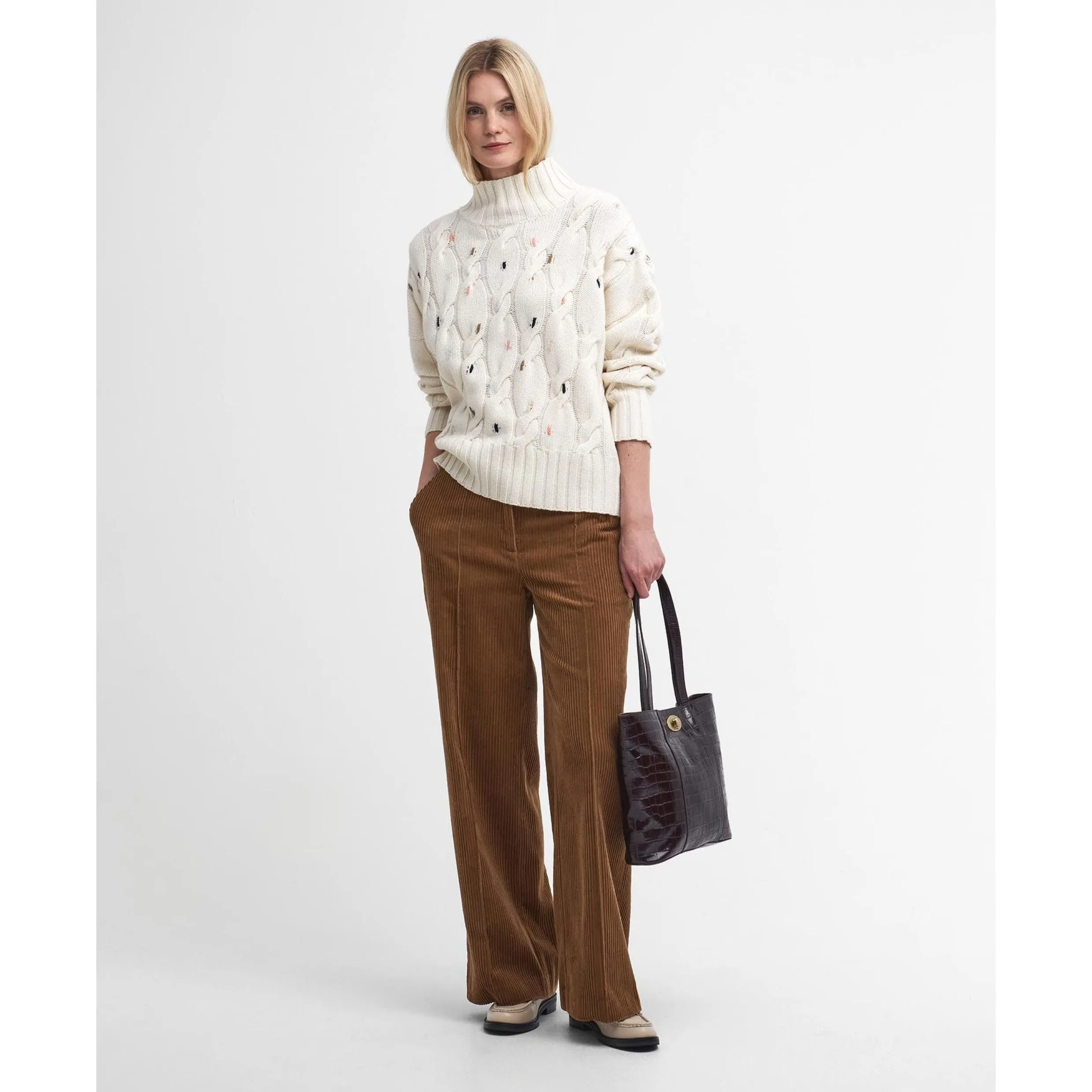 Barbour Fleur Cable-Knit Jumper in Ecru LKN1556WH51