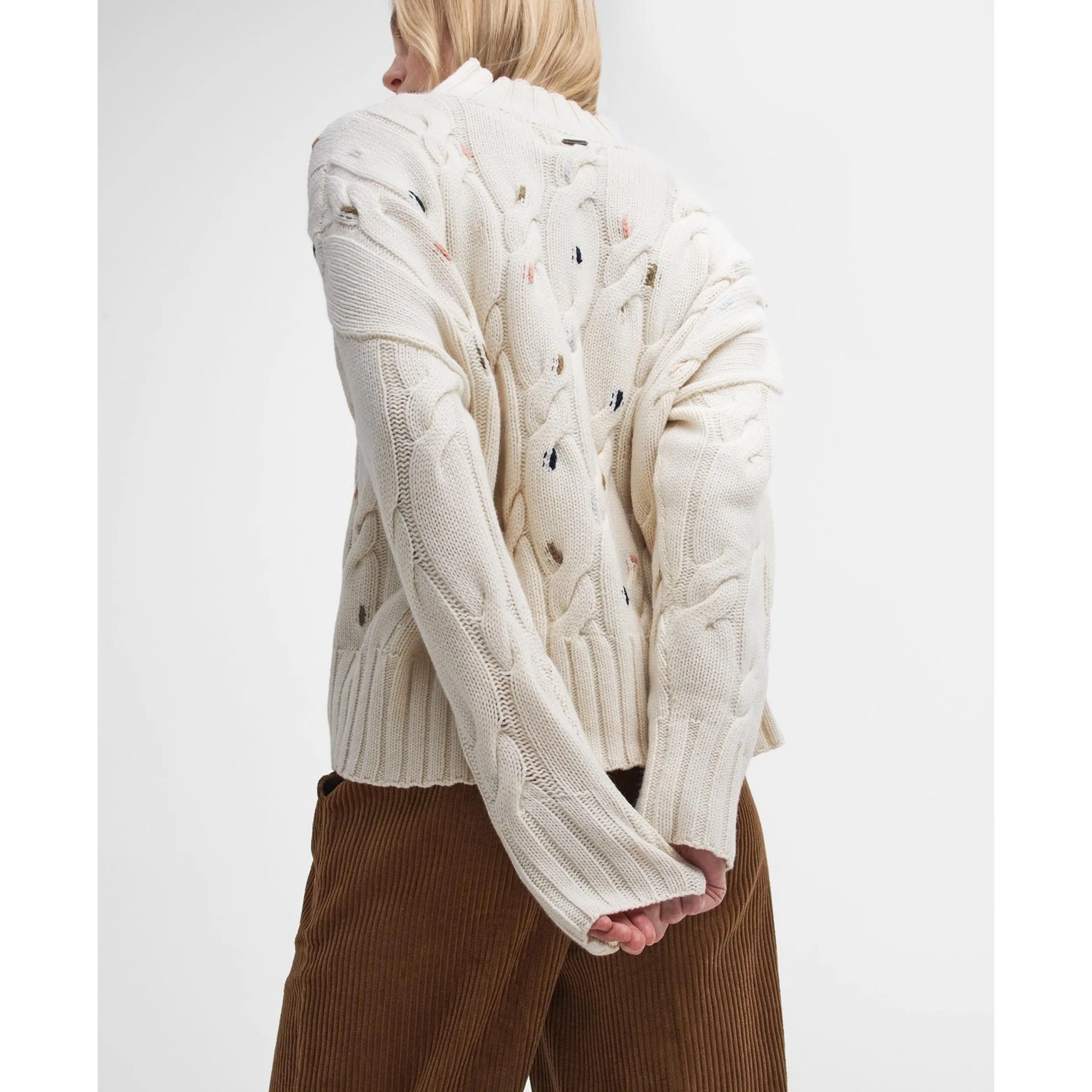 Barbour Fleur Cable-Knit Jumper in Ecru LKN1556WH51