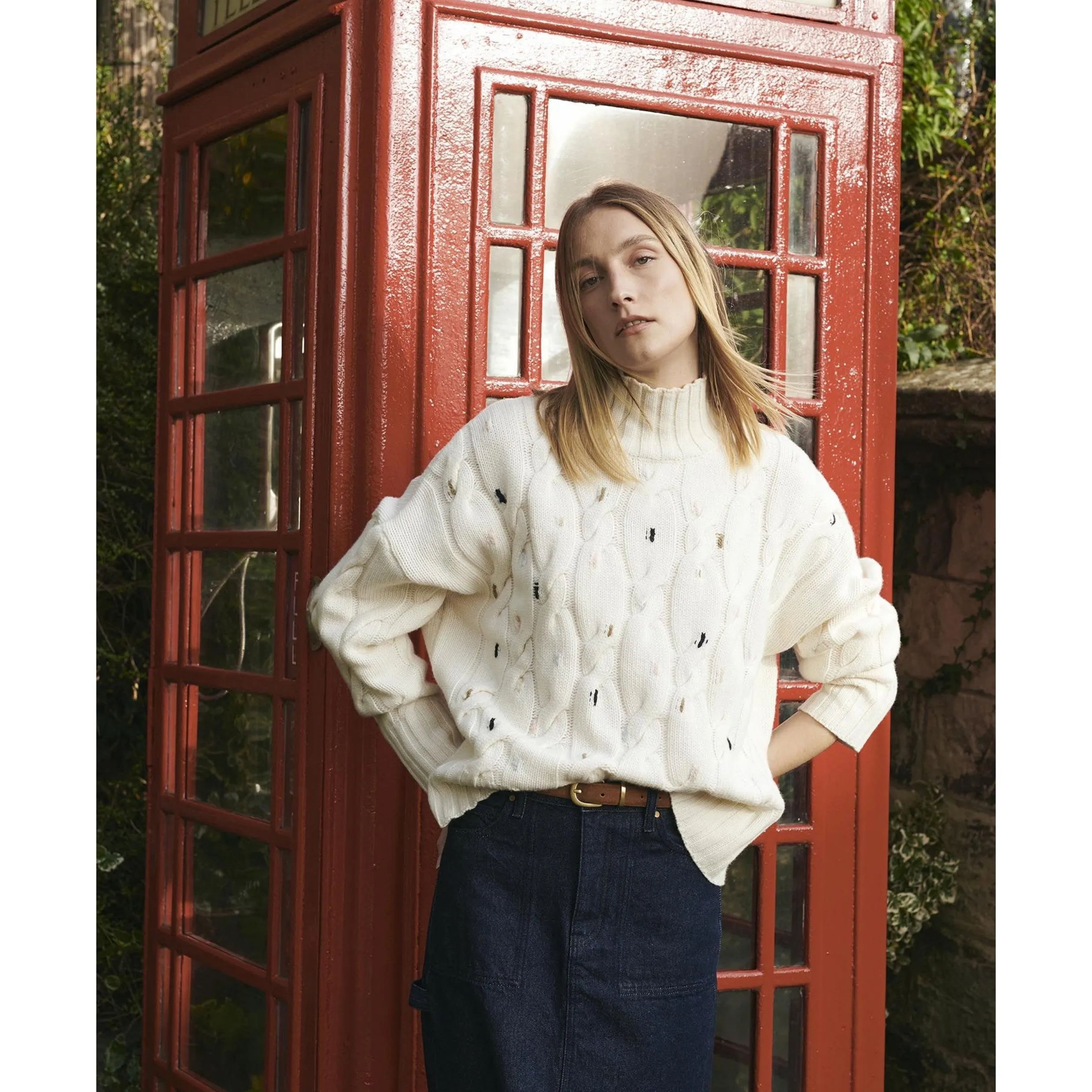 Barbour Fleur Cable-Knit Jumper in Ecru LKN1556WH51