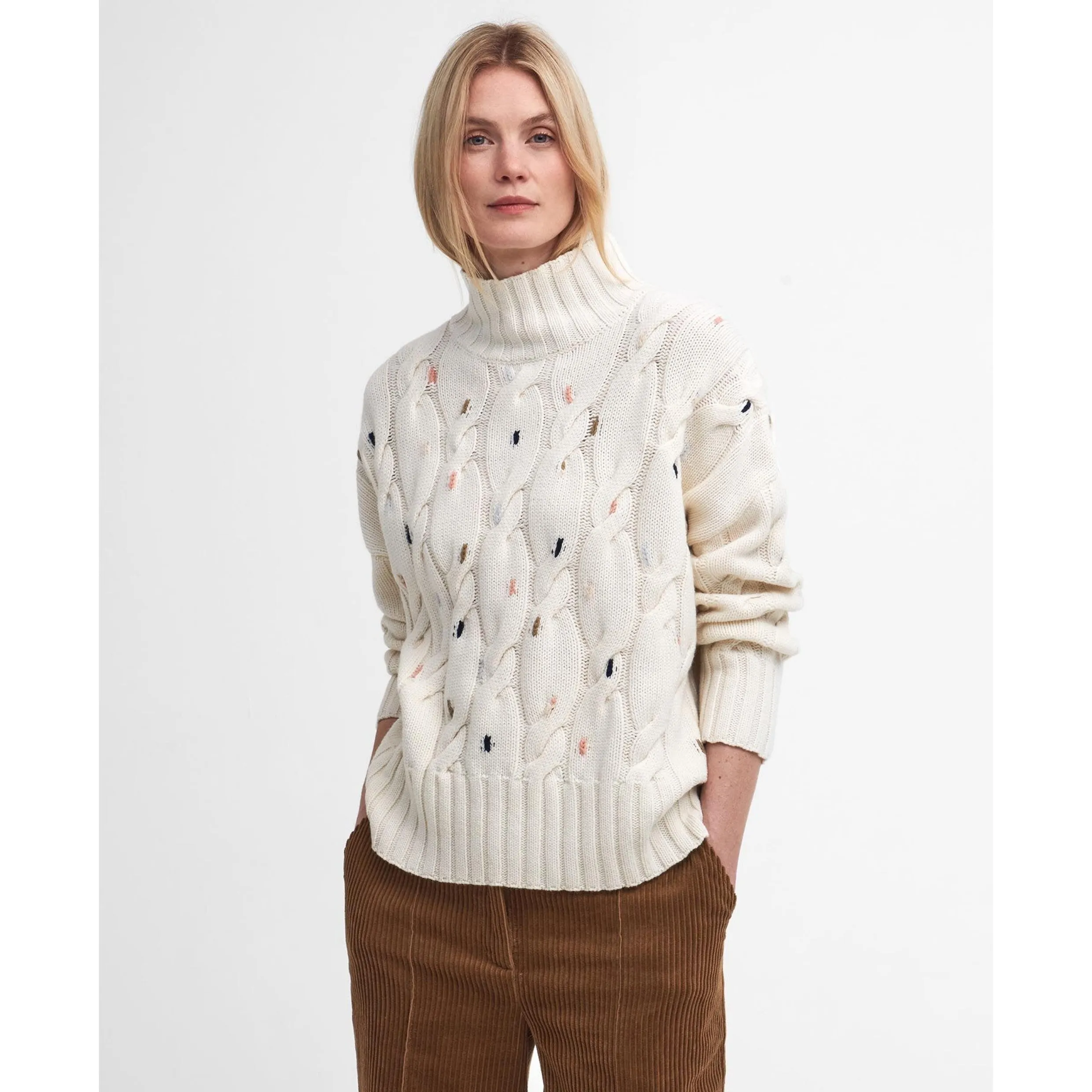 Barbour Fleur Cable-Knit Jumper in Ecru LKN1556WH51