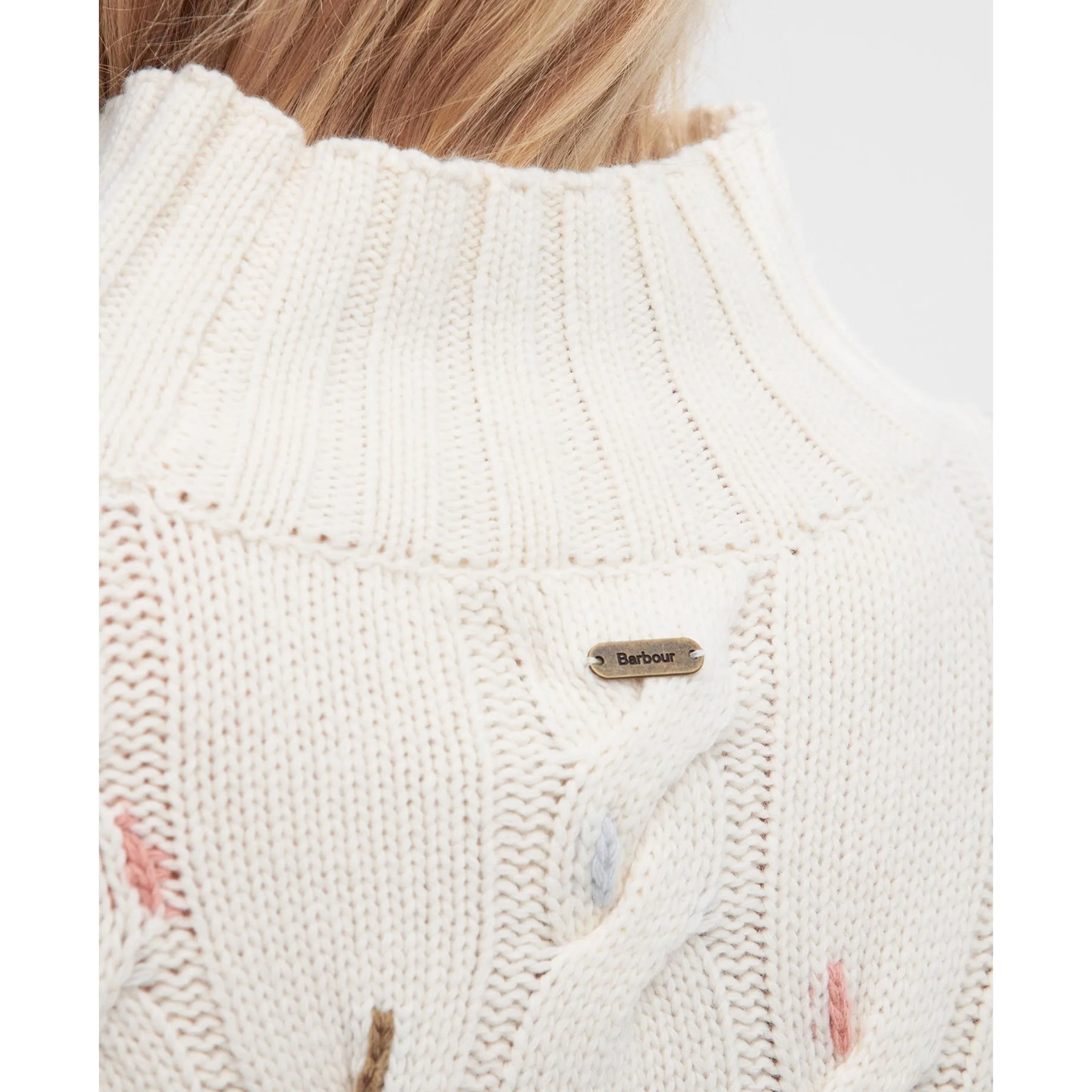 Barbour Fleur Cable-Knit Jumper in Ecru LKN1556WH51