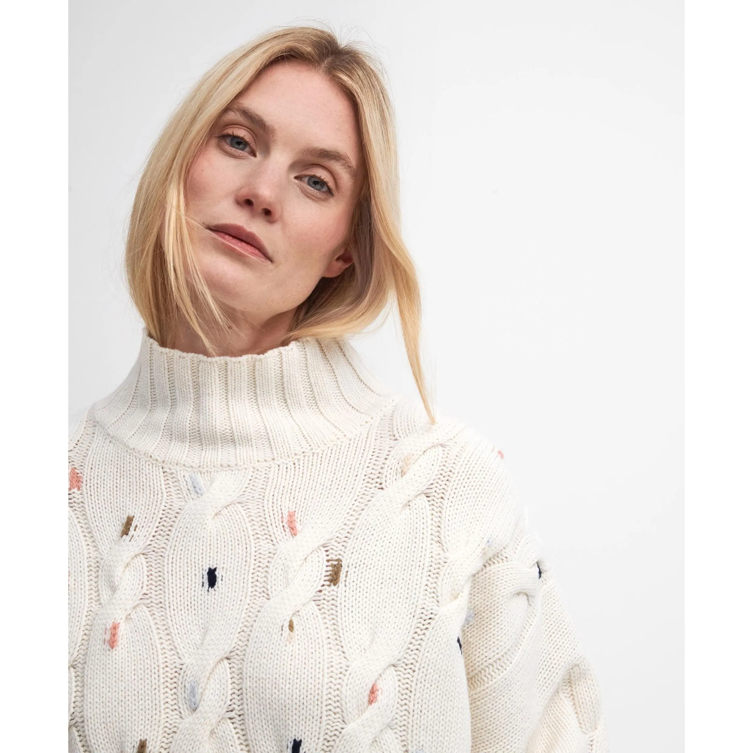Barbour Fleur Cable-Knit Jumper in Ecru LKN1556WH51
