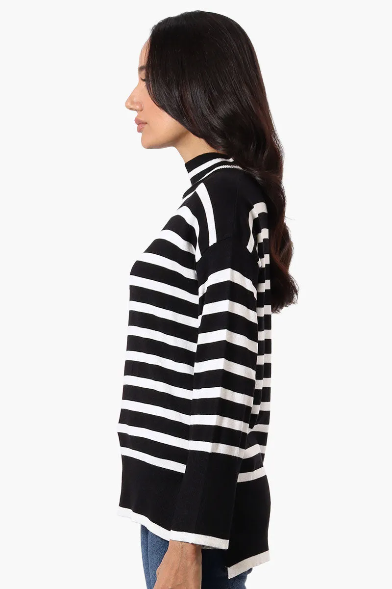 Beechers Brook Striped Mock Neck Pullover Sweater - Black