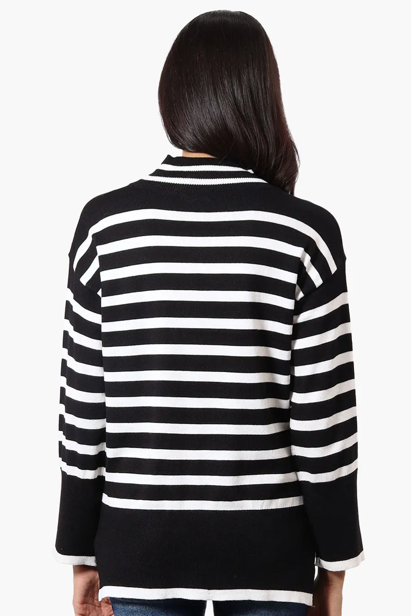 Beechers Brook Striped Mock Neck Pullover Sweater - Black