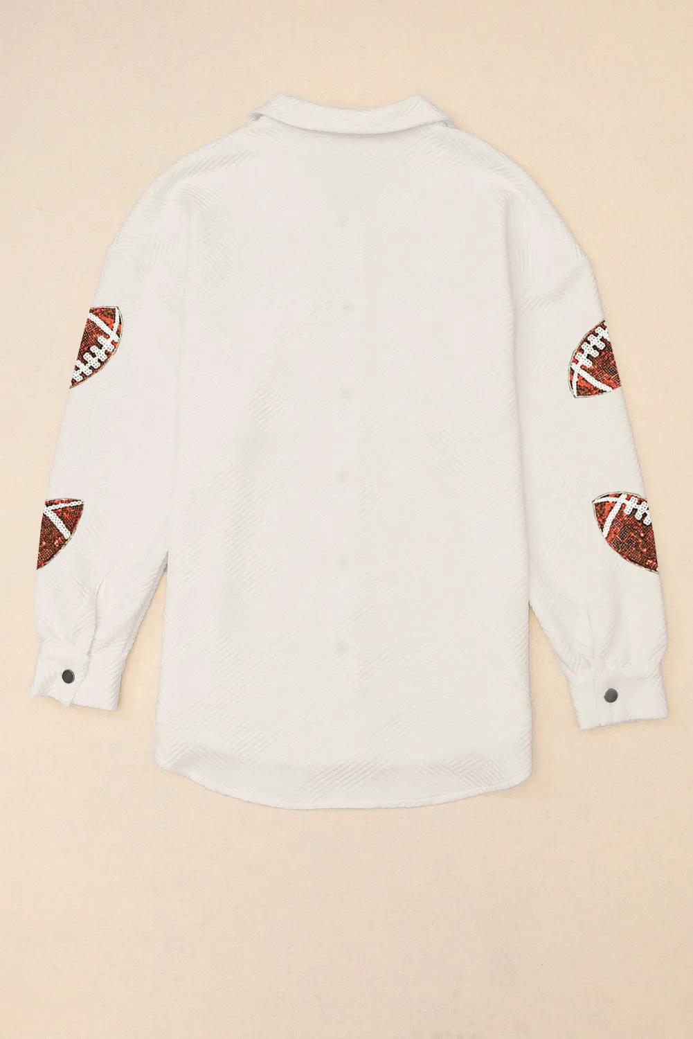 Beige Bubble Gum Texture Sequined Rugby Football Shacket
