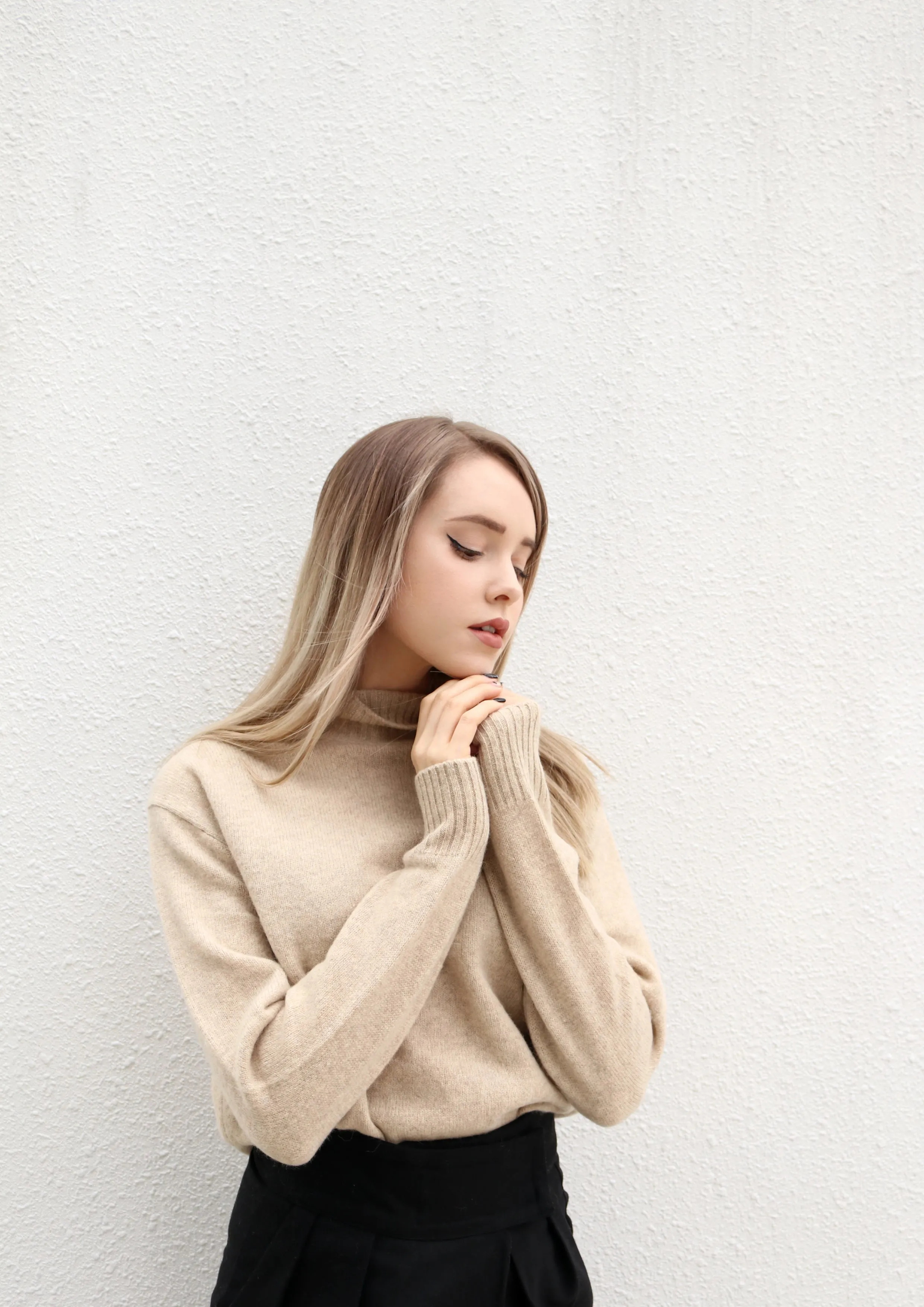 Beige Mock Neck Sweater