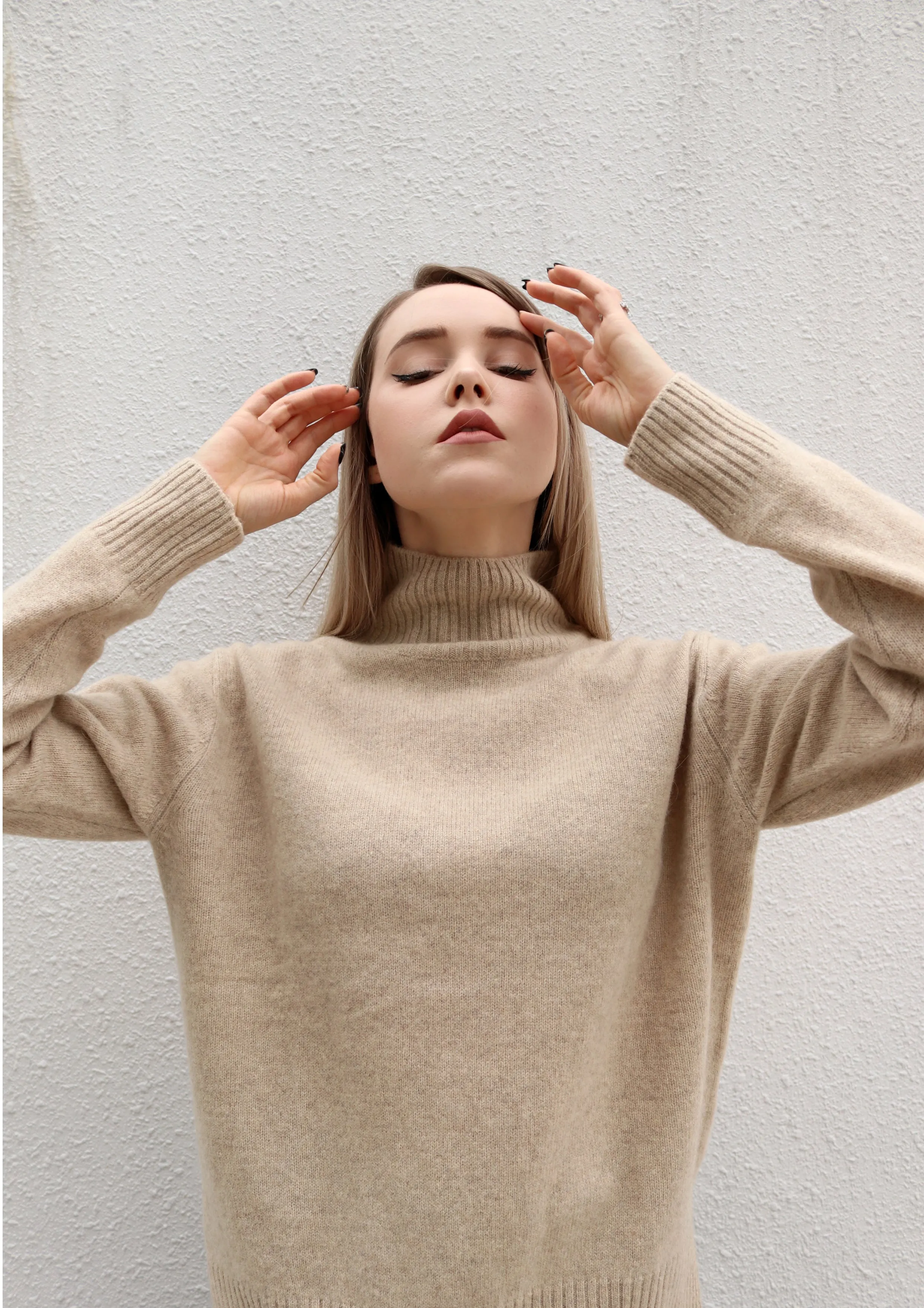 Beige Mock Neck Sweater
