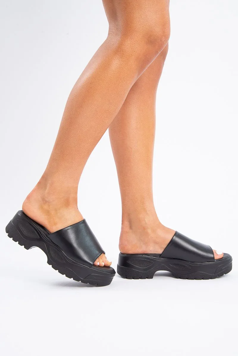 Black Faux Leather Chunky Slider - Frankee