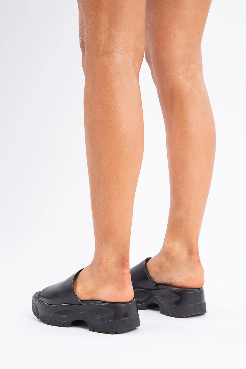 Black Faux Leather Chunky Slider - Frankee