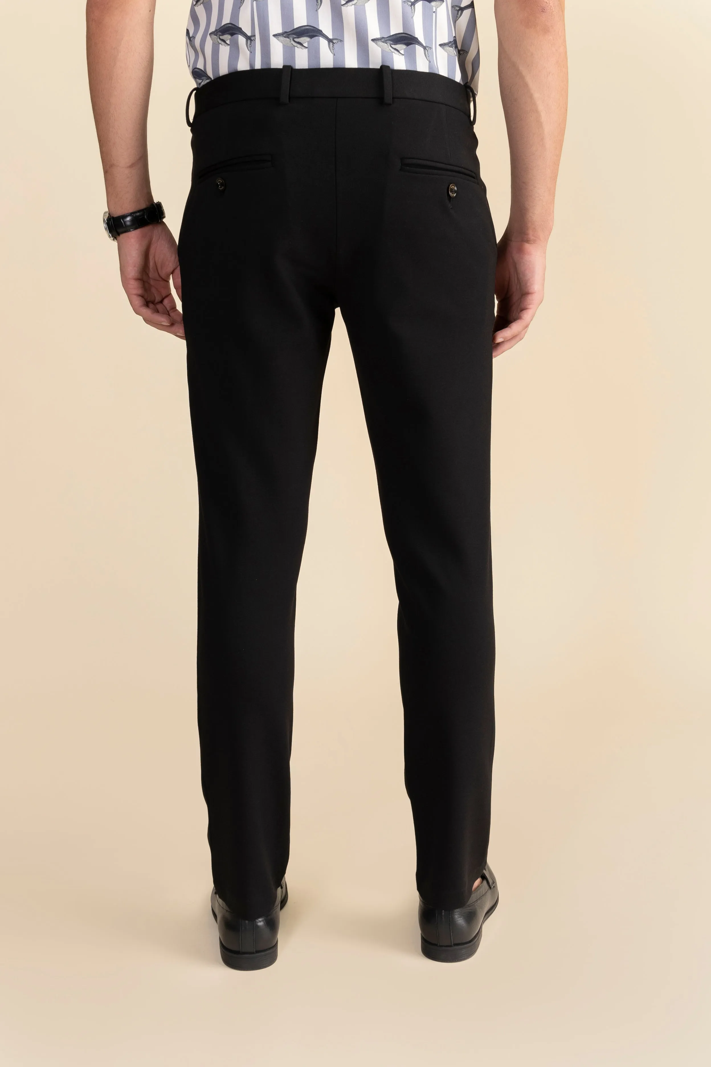 Black Lycra 4 Way Stretch Knit Trousers