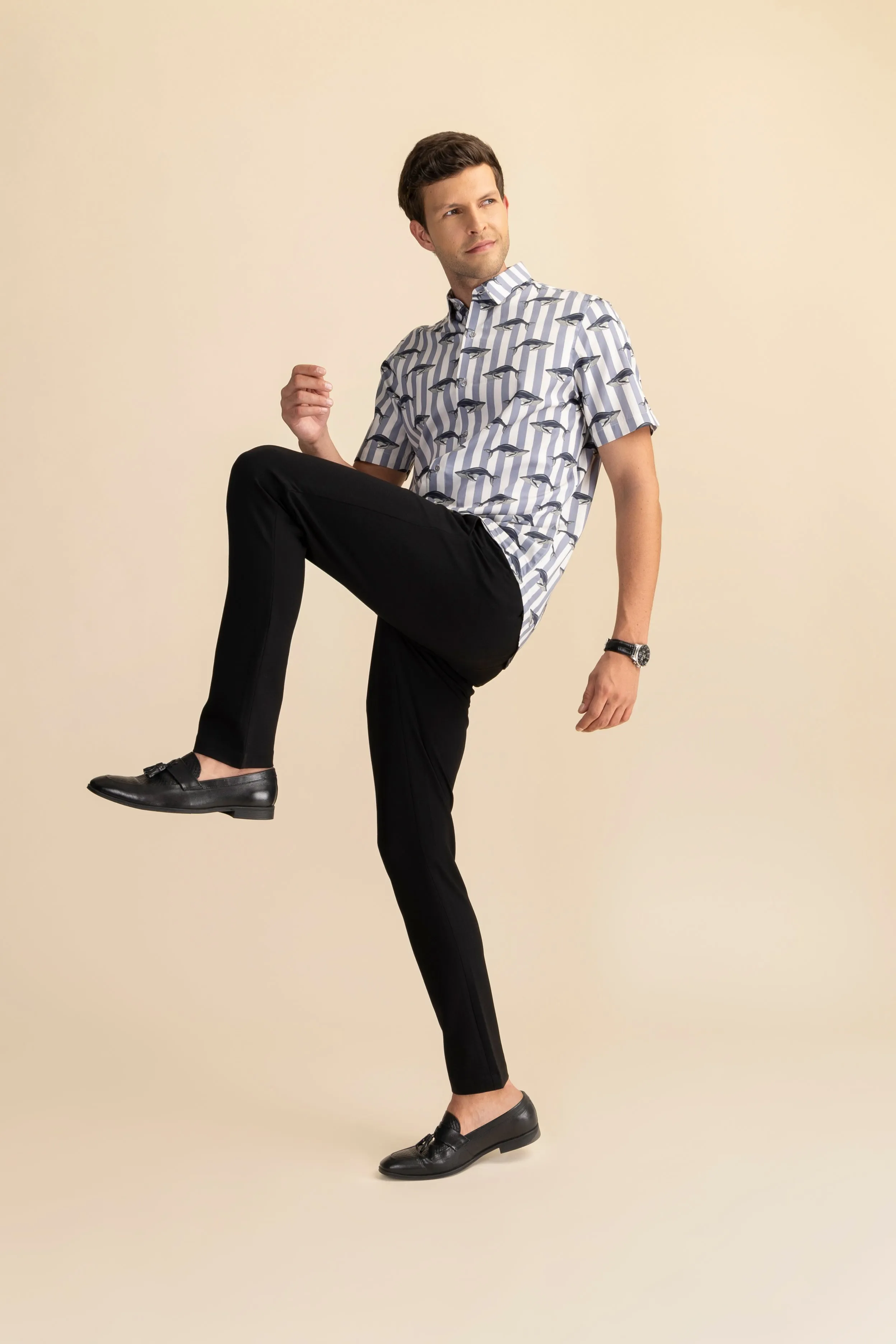 Black Lycra 4 Way Stretch Knit Trousers