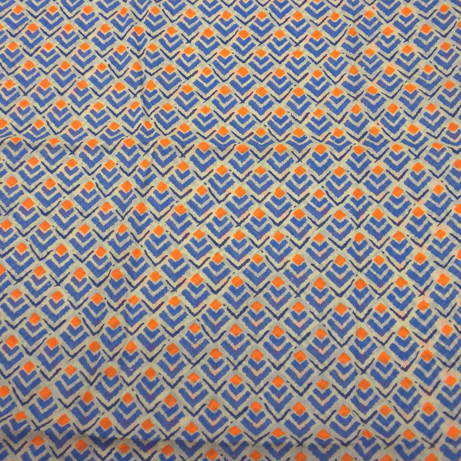 Blue and Orange Geometric Cotton Scarf Asha Handicrafts