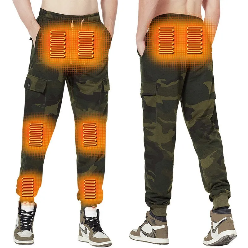 Camouflage Heated Cargo Pants With Portable Charger Multi-Pocket Outdoor Trousers for Fishing