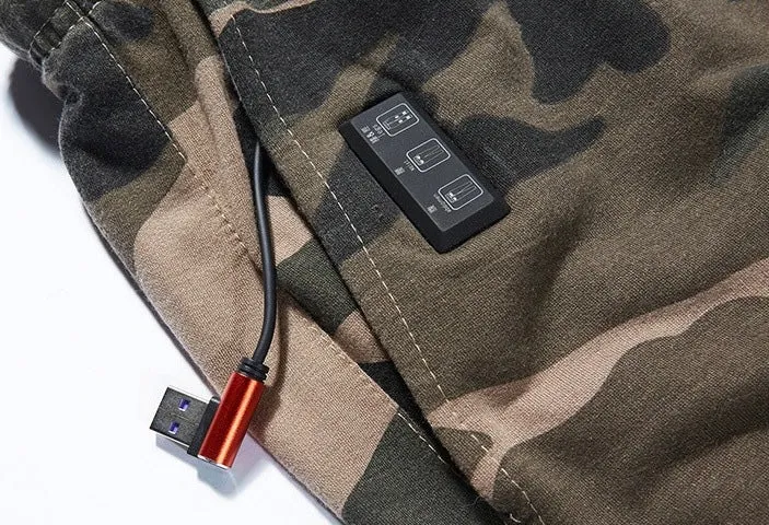 Camouflage Heated Cargo Pants With Portable Charger Multi-Pocket Outdoor Trousers for Fishing