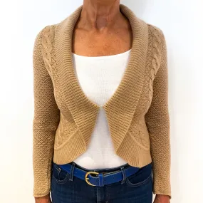 Caramel Brown Lace and Cable Knit Cashmere Cropped Cardigan Medium
