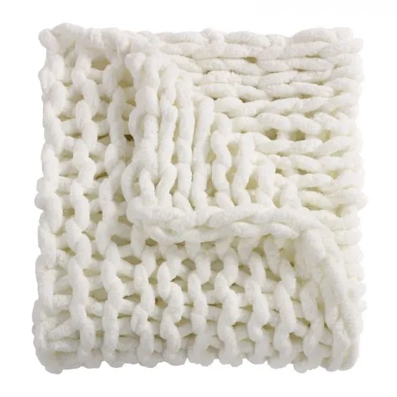 Chenille Chunky Knit Throw ~ Ivory