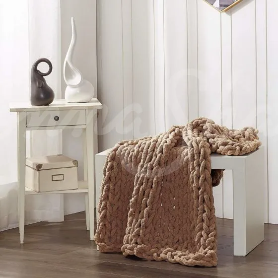 Chenille Chunky Knit Throw ~ Mink