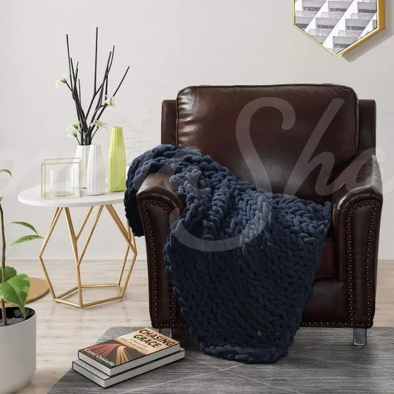 Chenille Chunky Knit Throw ~ Navy