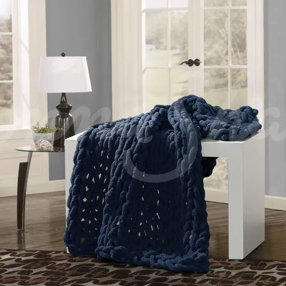 Chenille Chunky Knit Throw ~ Navy