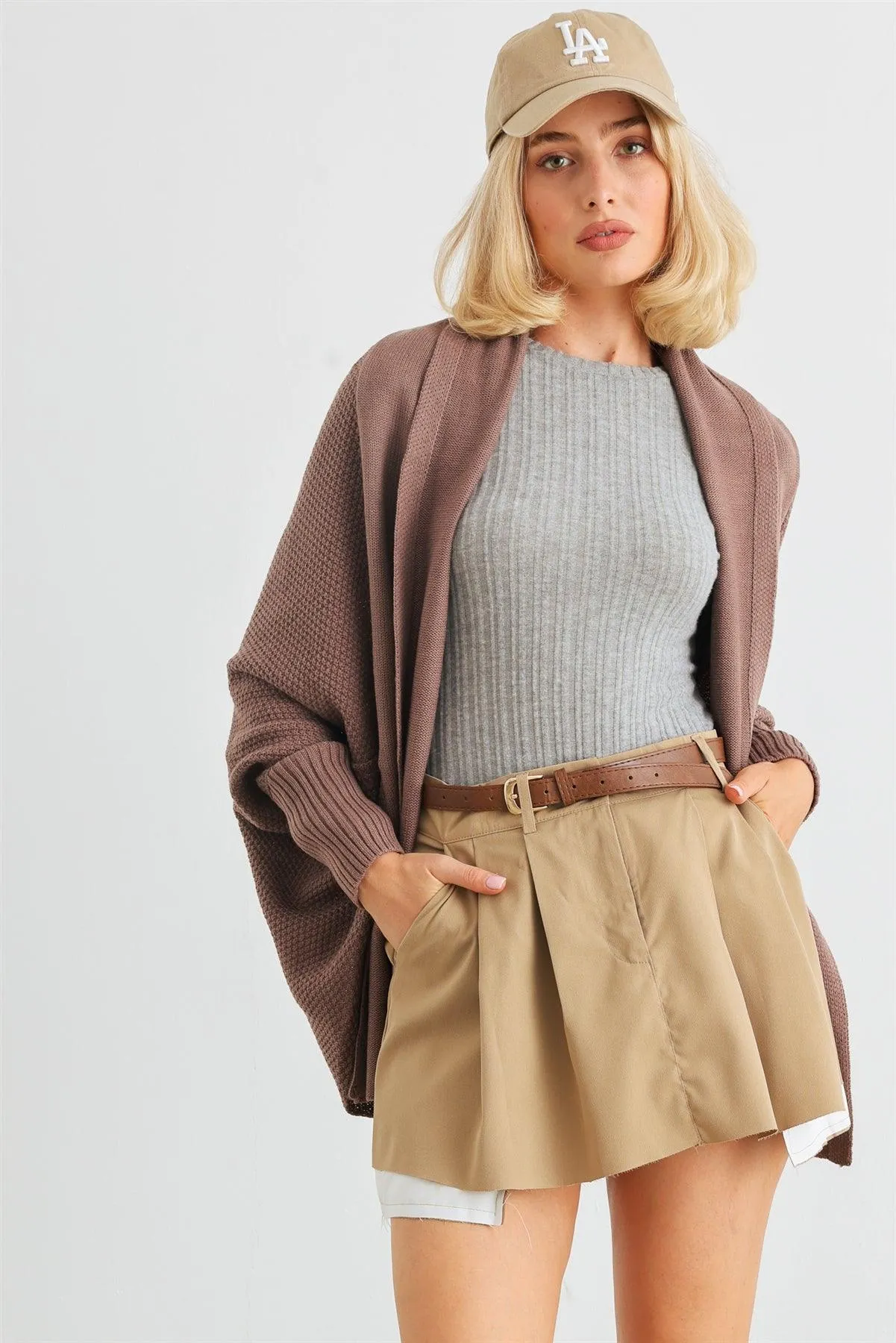 Cocoa Knit Batwing Sleeve Open Front Cardigan