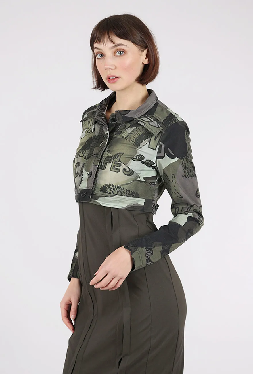 Cropped Stretch Twill Jacket, Jungle Multi