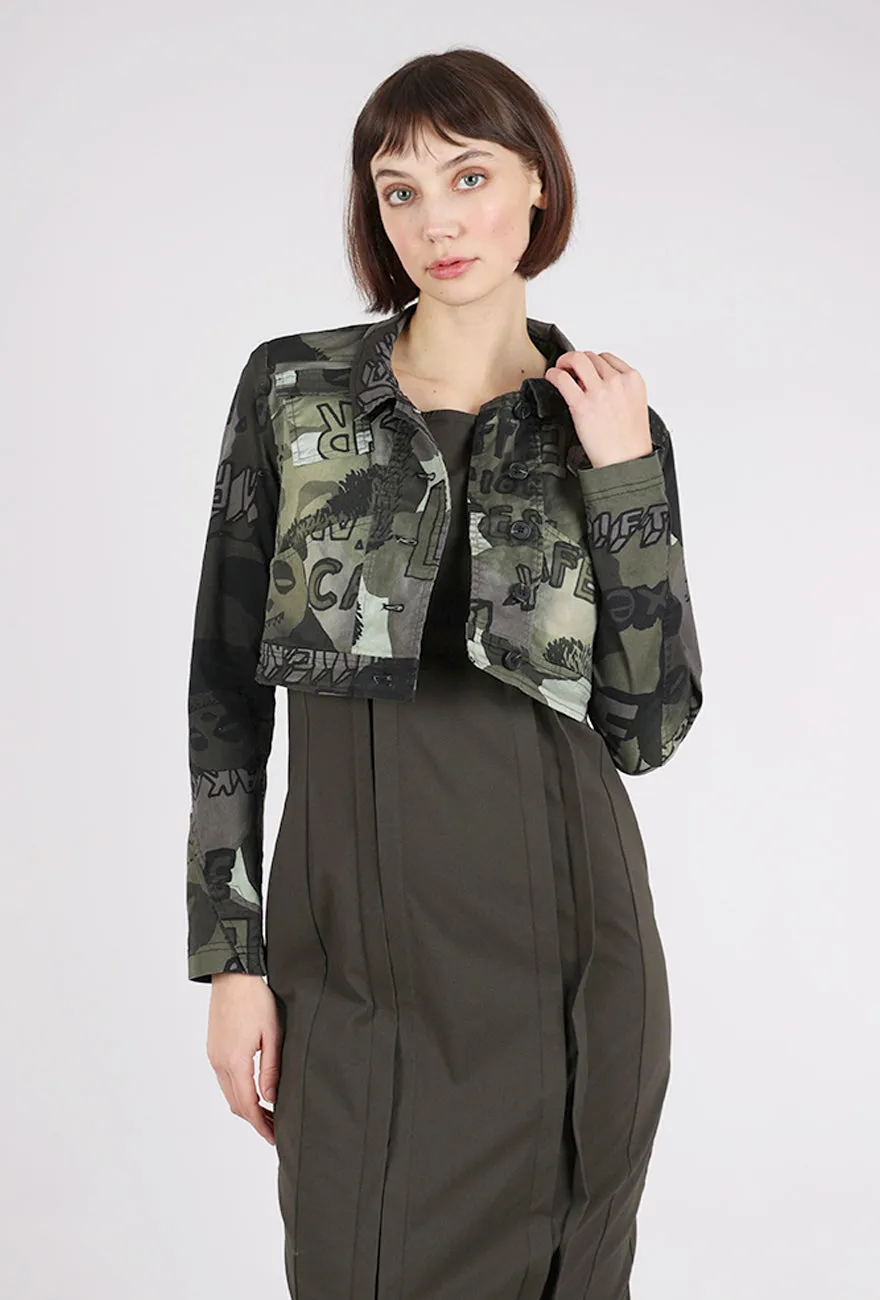 Cropped Stretch Twill Jacket, Jungle Multi