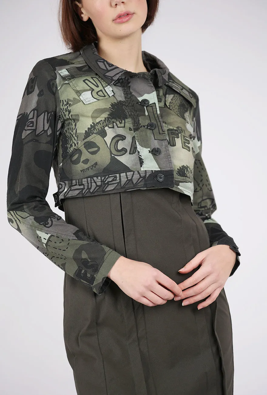 Cropped Stretch Twill Jacket, Jungle Multi
