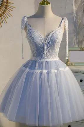 Cute Spaghetti Strap V-Neck Lace Knee Length Party Dress