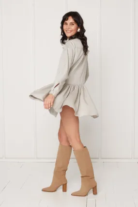 DANA tencel shirt dress with front frill in light grey