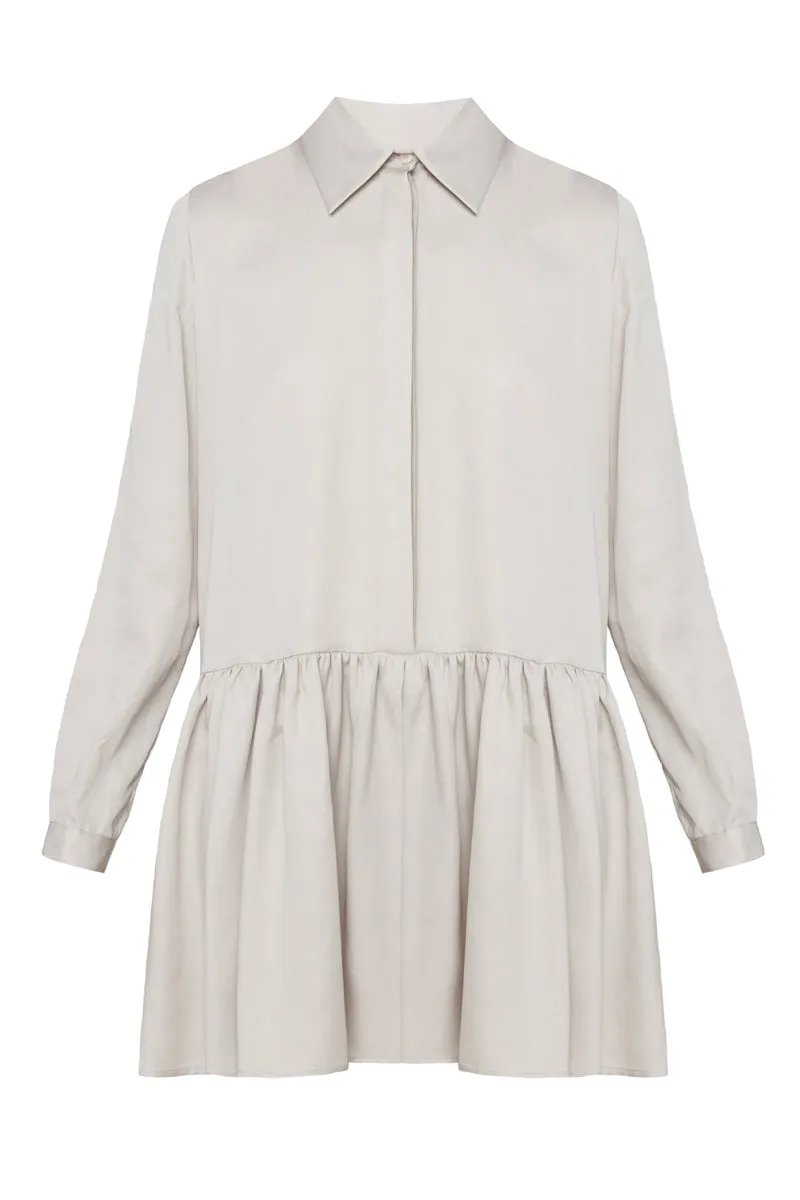 DANA tencel shirt dress with front frill in light grey