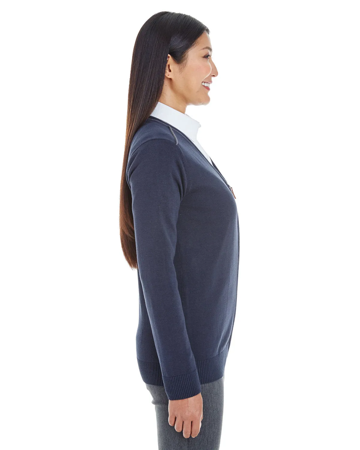 Devon & Jones Ladies' Manchester Fully-Fashioned Full-Zip Cardigan Sweater DG478W