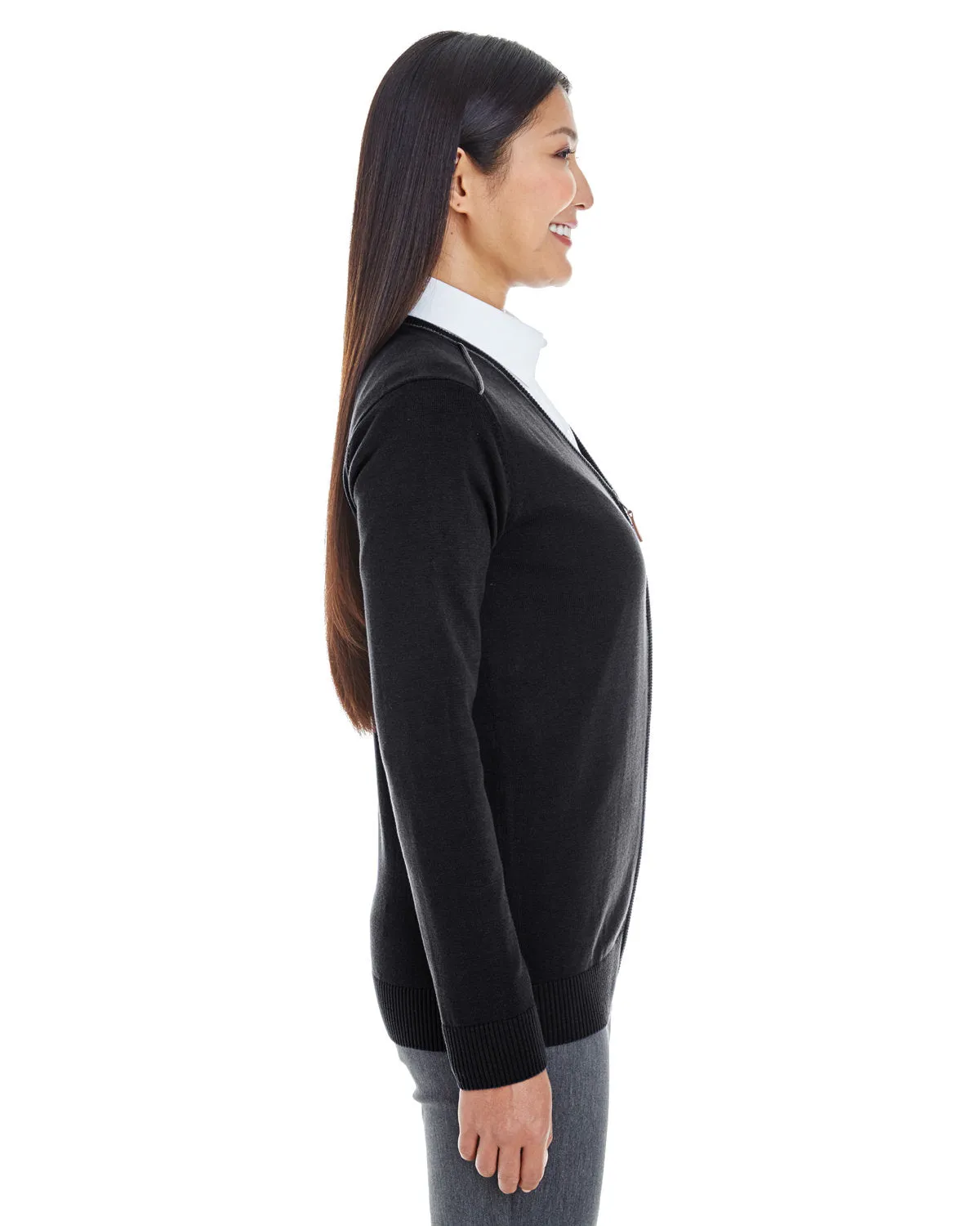 Devon & Jones Ladies' Manchester Fully-Fashioned Full-Zip Cardigan Sweater DG478W
