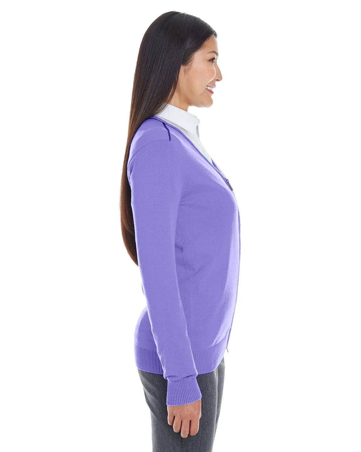 Devon & Jones Ladies' Manchester Fully-Fashioned Full-Zip Cardigan Sweater DG478W