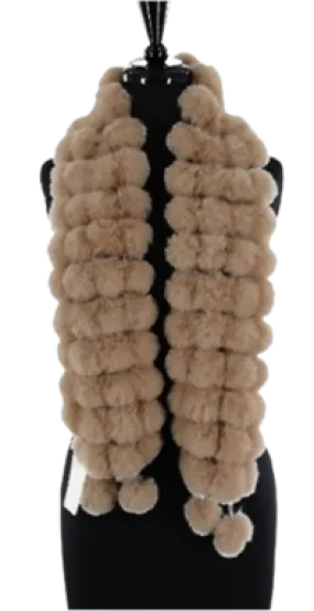 Faux Fur Poms Muffler - Camel