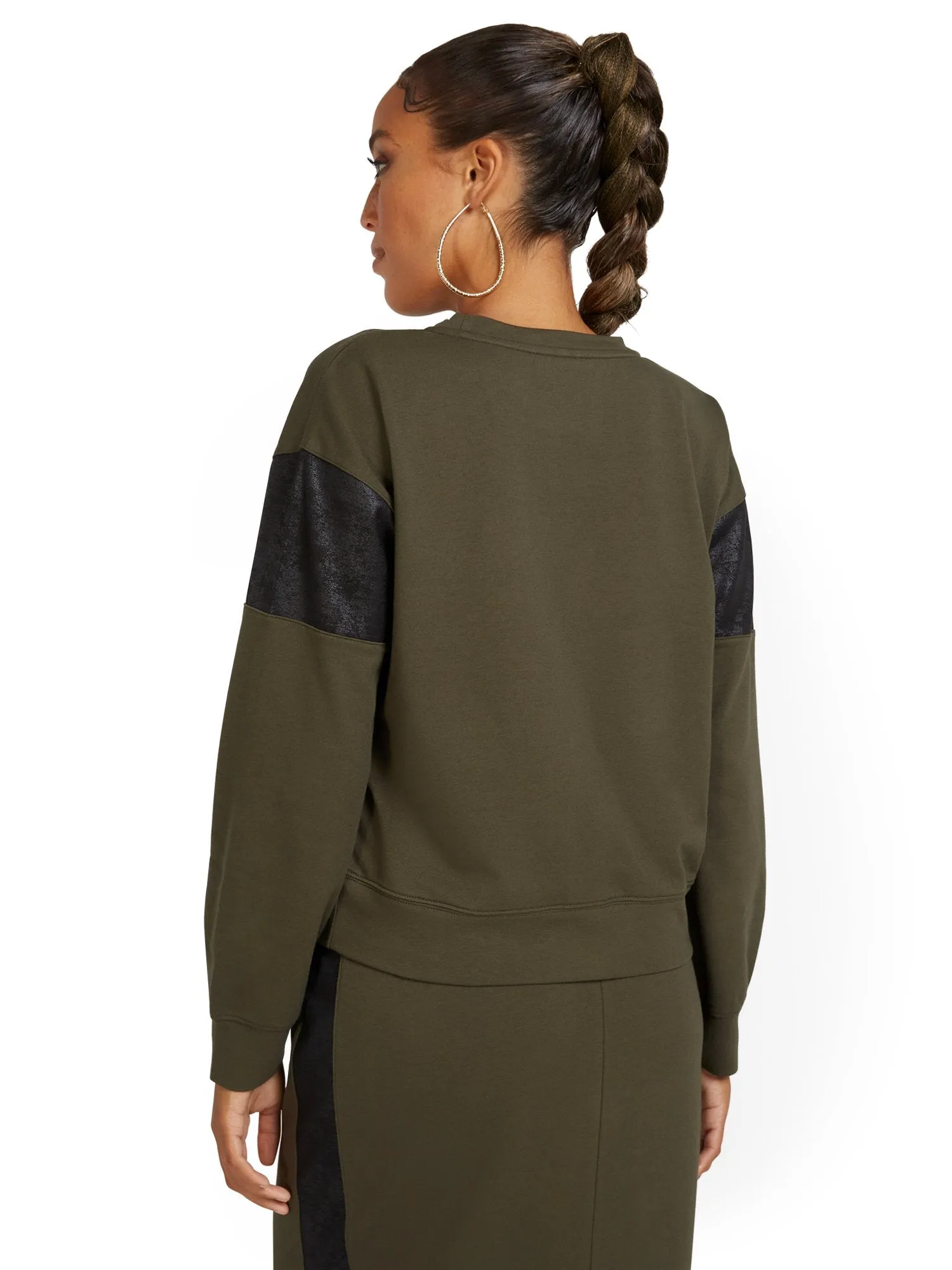 Faux-Leather Inset French Terry Pullover