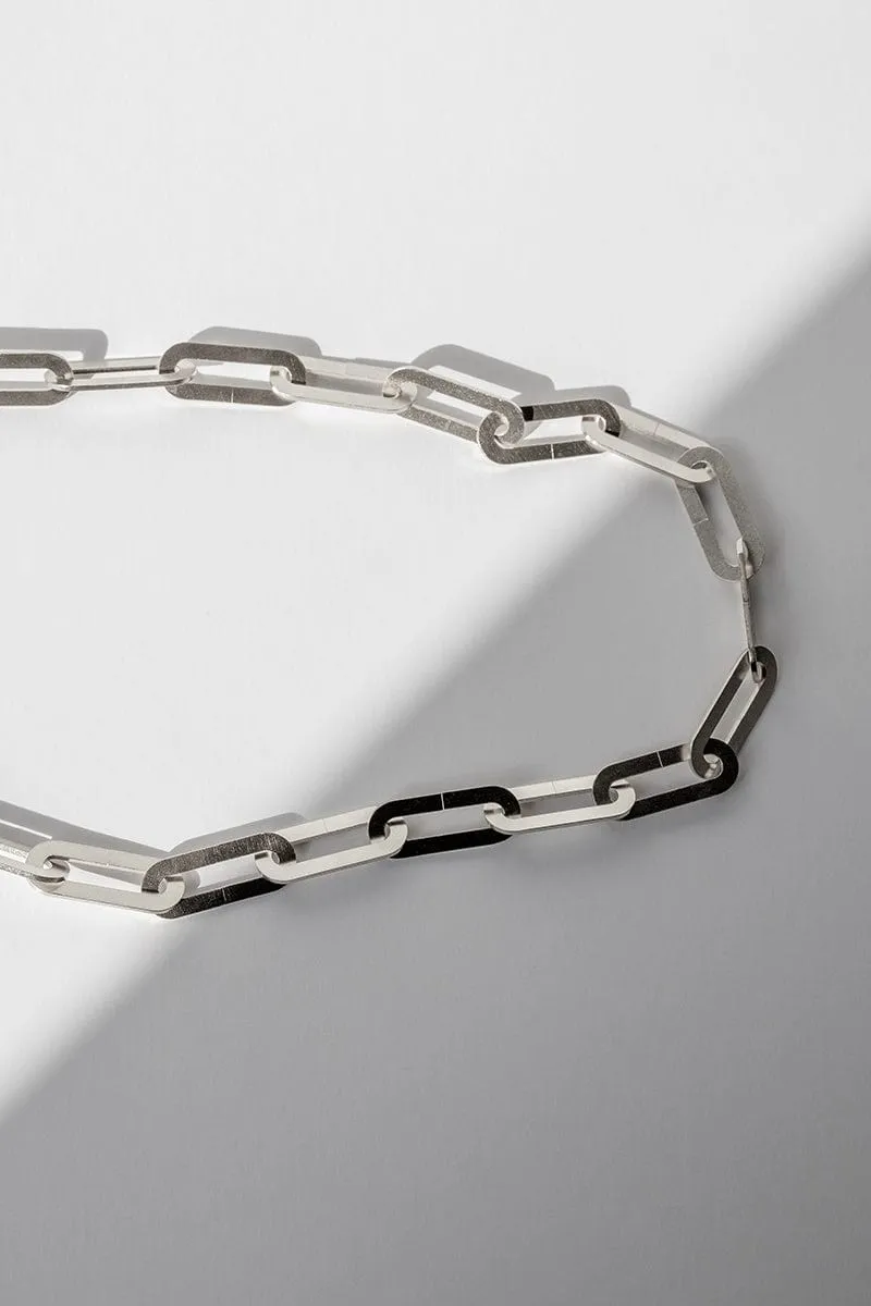 Flat Oval Link Chain Necklace - Silver