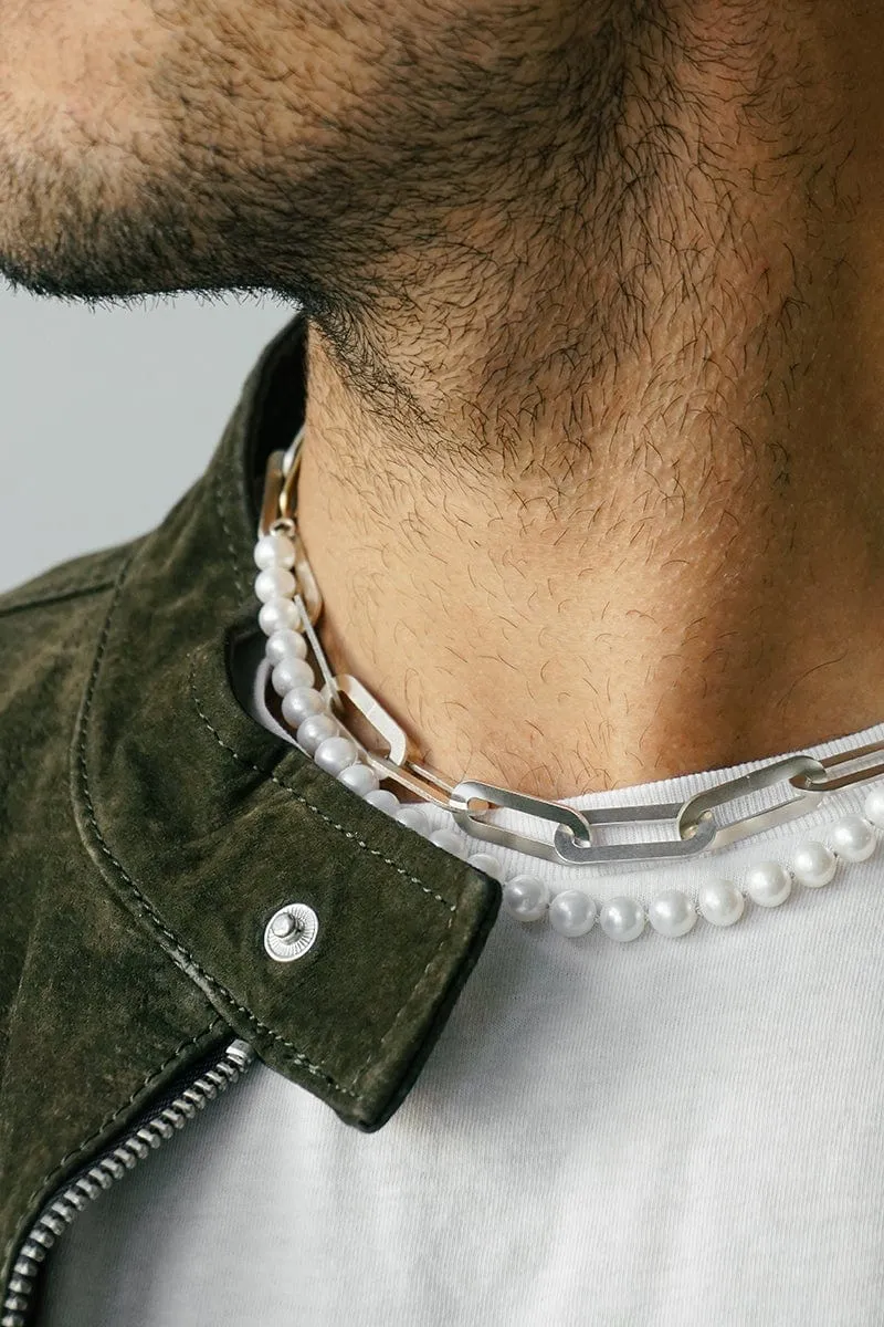 Flat Oval Link Chain Necklace - Silver