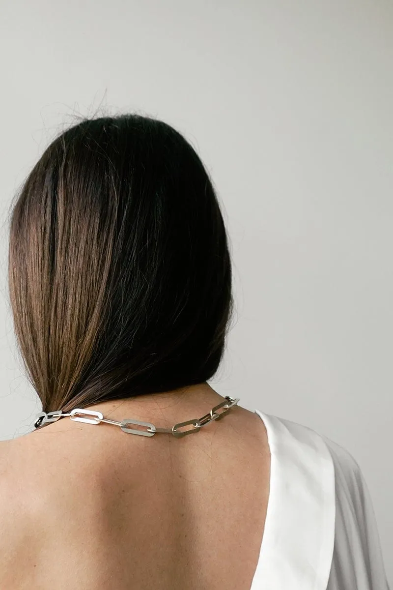 Flat Oval Link Chain Necklace - Silver