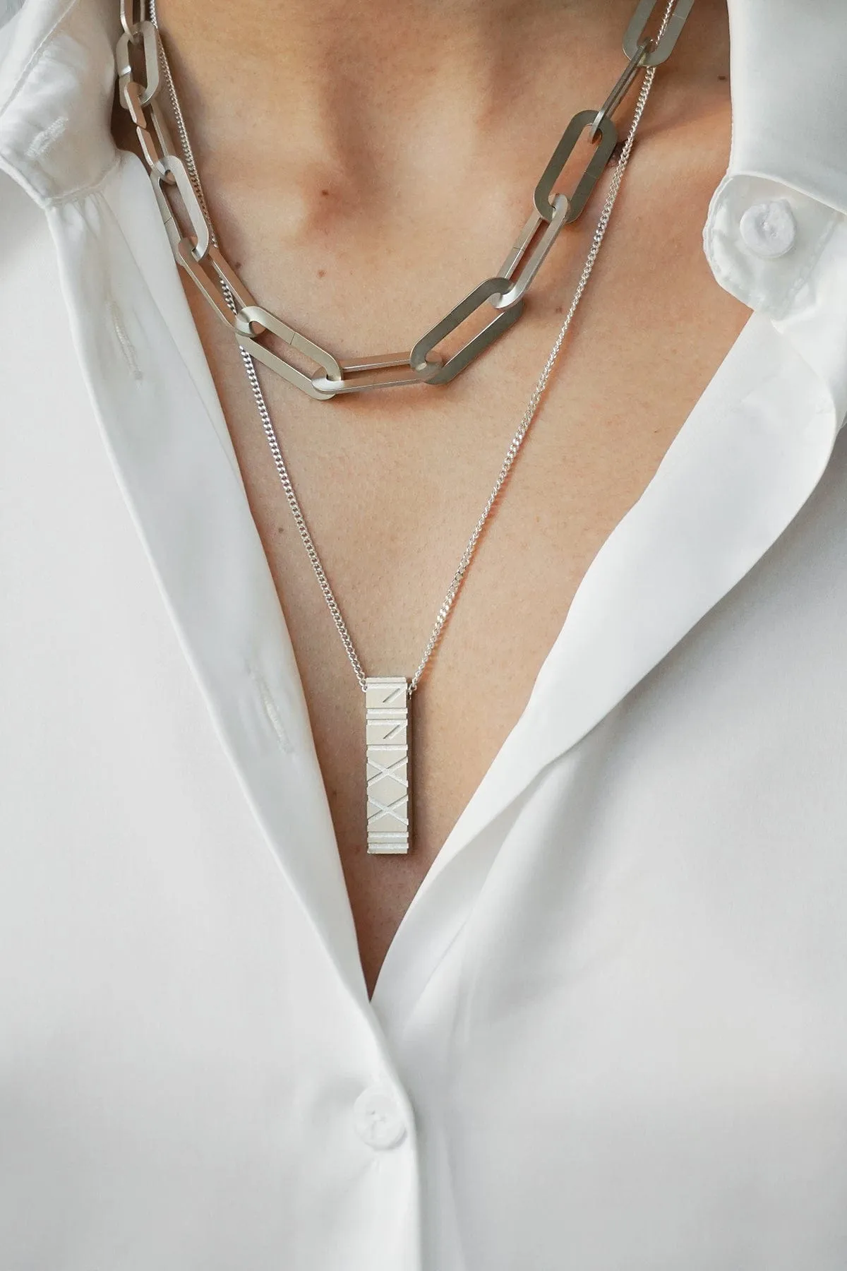 Flat Oval Link Chain Necklace - Silver