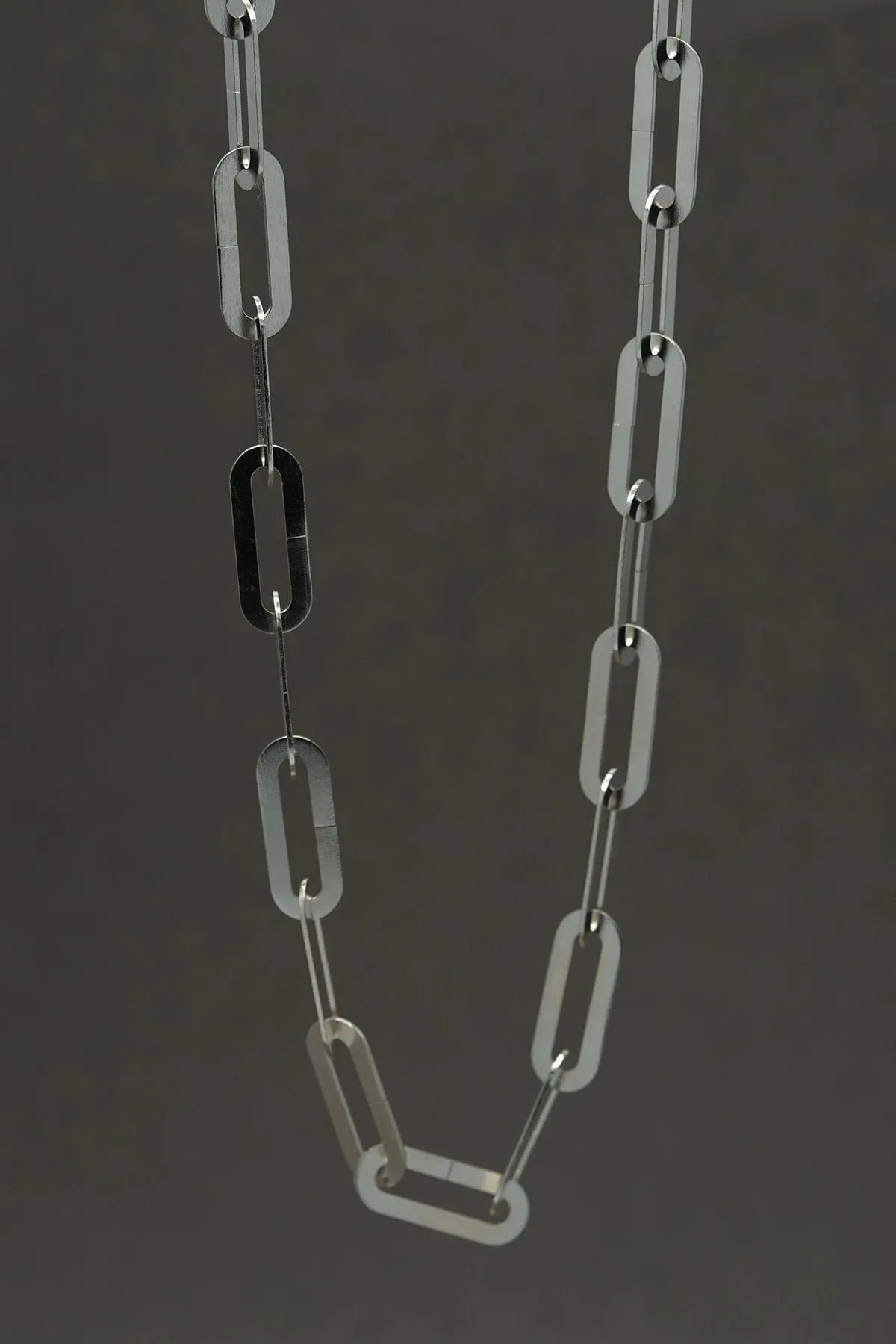 Flat Oval Link Chain Necklace - Silver