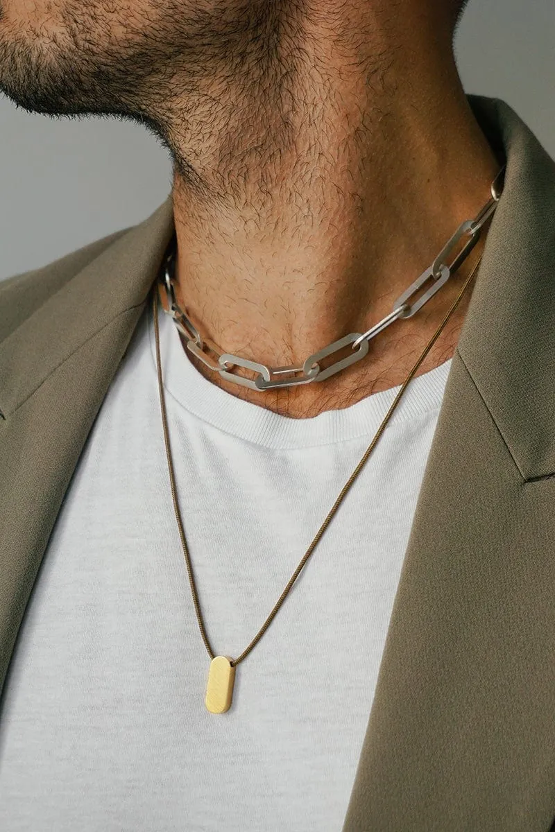 Flat Oval Link Chain Necklace - Silver