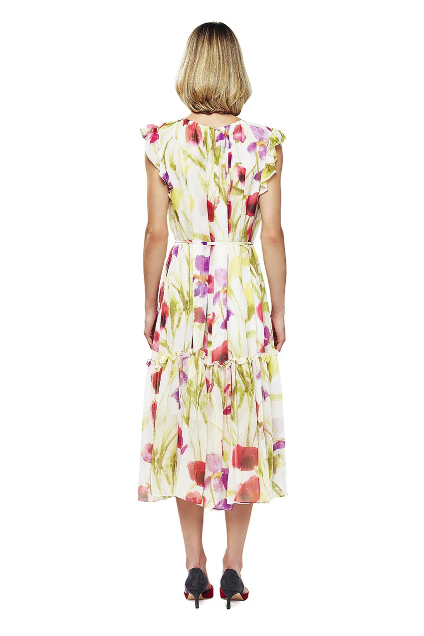 Floral Chiffon Ruffle Midi Dress