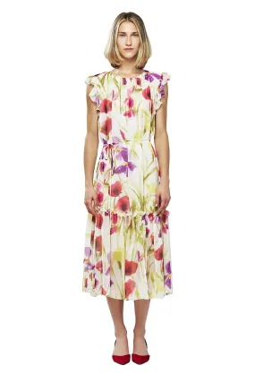 Floral Chiffon Ruffle Midi Dress