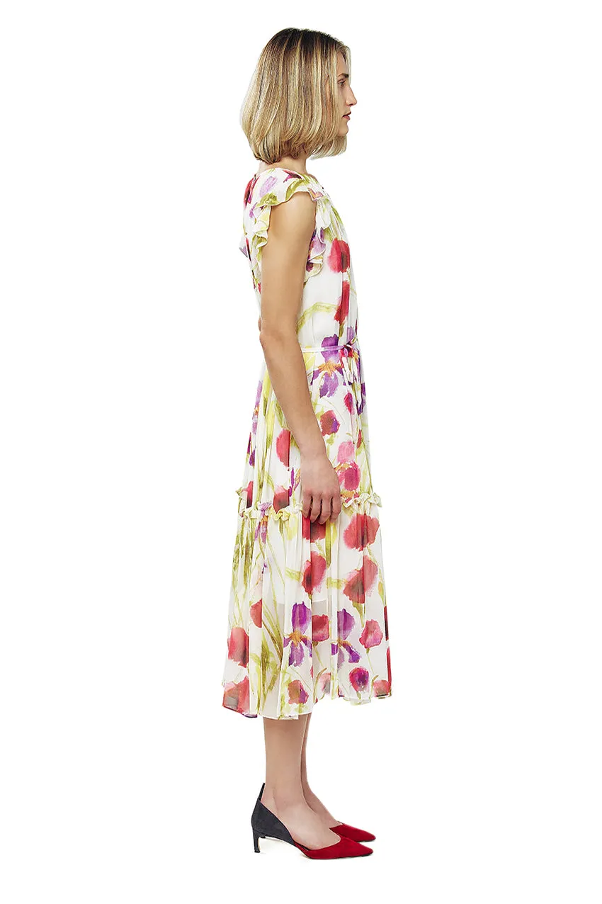Floral Chiffon Ruffle Midi Dress